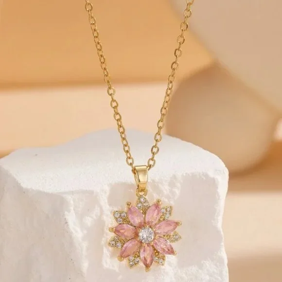 Floral Radiance Rhinestone Pendant Necklace - Picture 1 of 5